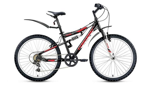 Велосипед горный двухподвес FORWARD Cyclone 1.0 24" 14,5" 6 ск. черный глянцевый FORWARD Cyclone 1.0