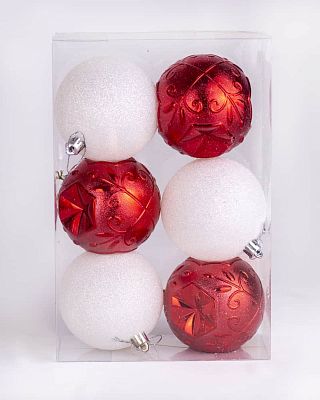 Набор шаров 8 см 6 шт Красный с белым SY19DM-8006/R/W