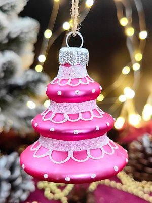 Елочная игрушка Елочка розовый 7 см, стекло  // елочка PINK