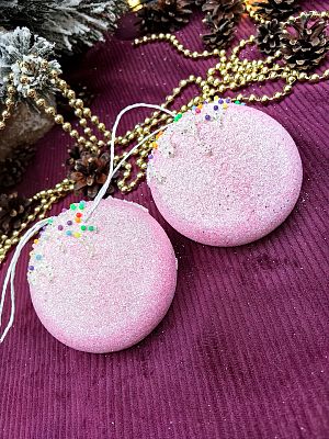 Елочная игрушка Пончик  розовый 9 см 32-28