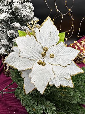 Цветок белый/зеленый d 26 см MG24578