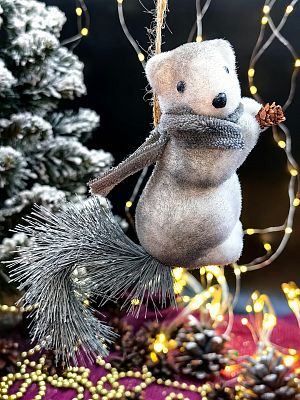 Елочная игрушка Белка  серый 11 см Р-7563