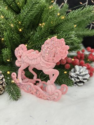 Елочная игрушка Лошадка на санях  розовый 9х10 см Лошадка на санях Pink Елочная игрушка Лошадка на санях  розовый 9х10 см Лошадка на санях Pink