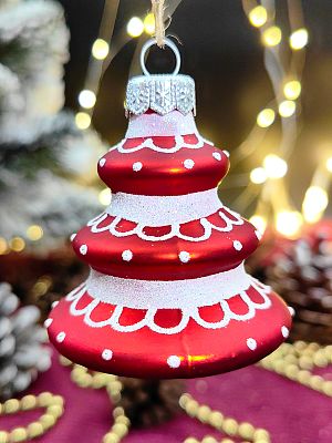 Елочная игрушка Елочка красный 7 см, стекло  // елочка RED