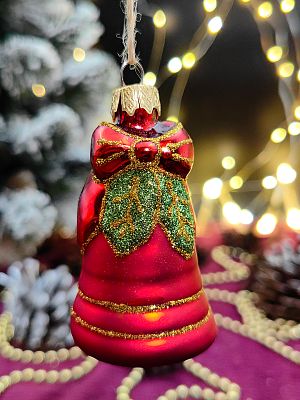 Елочная игрушка Колокольчик красный 9 см, стекло  // колокольчик RED