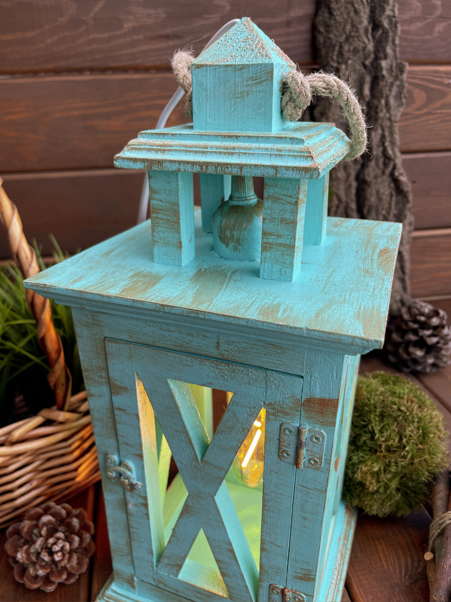 Фонарь декоративный деревянный мятный V-15Бора-бора фото 3 Фонарь декоративный деревянный мятный V-15Бора-бора фото 3