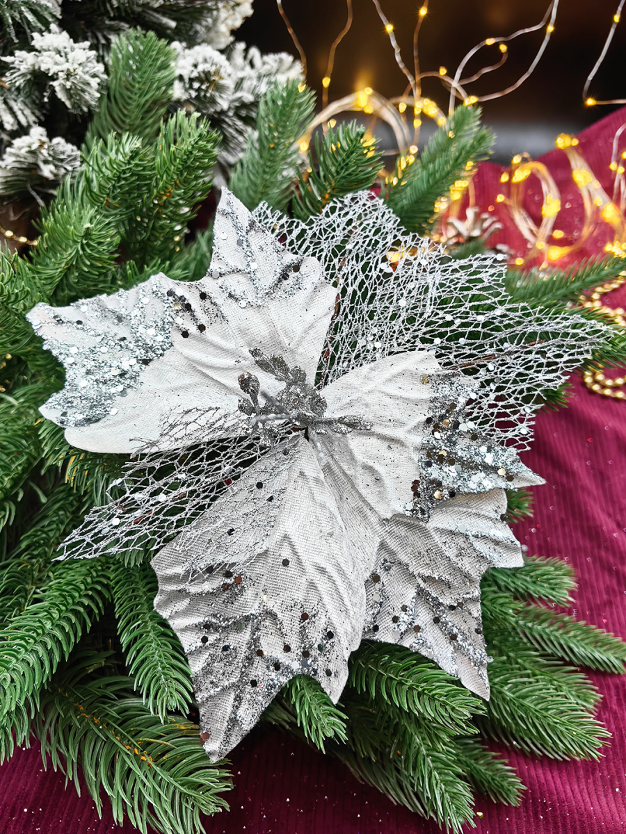 Цветок белый/серебристый d 24 см Р-7553 Цветок белый/серебристый d 24 см Р-7553