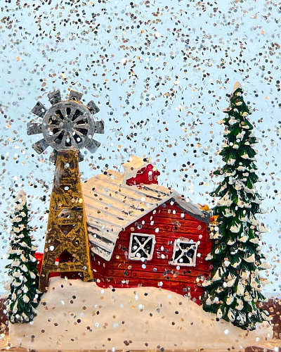 													Новогодний фонарик музыкальный Домик Снеговик на ферме 24 см Р-5039-2/AZ-525 фото 3