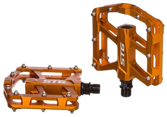 Педали STG B299, 96x97x24 мм, алюминий с металлическими шипами, 9/16", пром. подшипник, оранжевый Х8