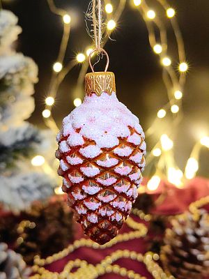 Елочная игрушка Шишка оранжевый 7 см, стекло Елочные Сказки // шишка OR