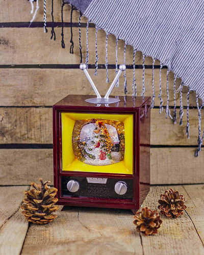 													Новогодний фонарик музыкальный Телевизор с елкой и снеговиком 21 см 9920052 фото 2