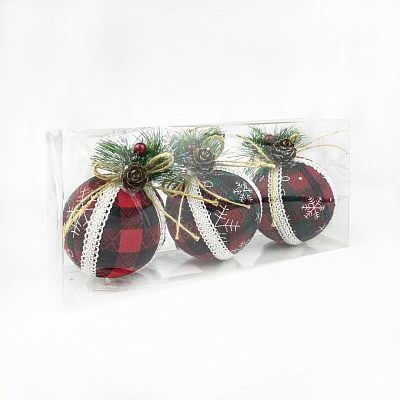 Набор шаров 8 см 3 шт красный в клетку TT-050-3