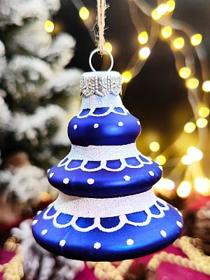 Елочная игрушка Елочка синий 7 см, стекло  // елочка BLUE