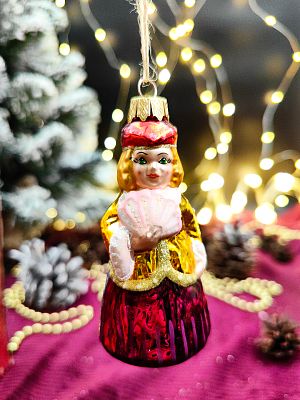 Елочная игрушка Девочка золото/вино 10 см, стекло  // девочка GOLD/WINE