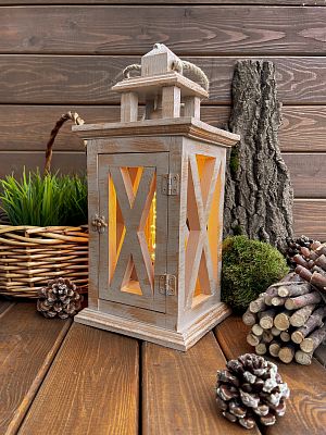 Фонарь декоративный деревянный  бежевый V-26Теплое прикосновение Фонарь декоративный деревянный  бежевый V-26Теплое прикосновение