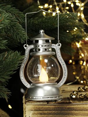 Новогодний фонарик Имитация лампы серебристая 12 см 9918283s