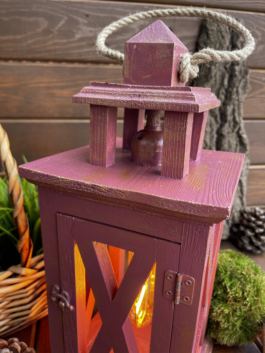 Фонарь декоративный деревянный винный V-16Винтажный кармин фото 3 Фонарь декоративный деревянный винный V-16Винтажный кармин фото 3