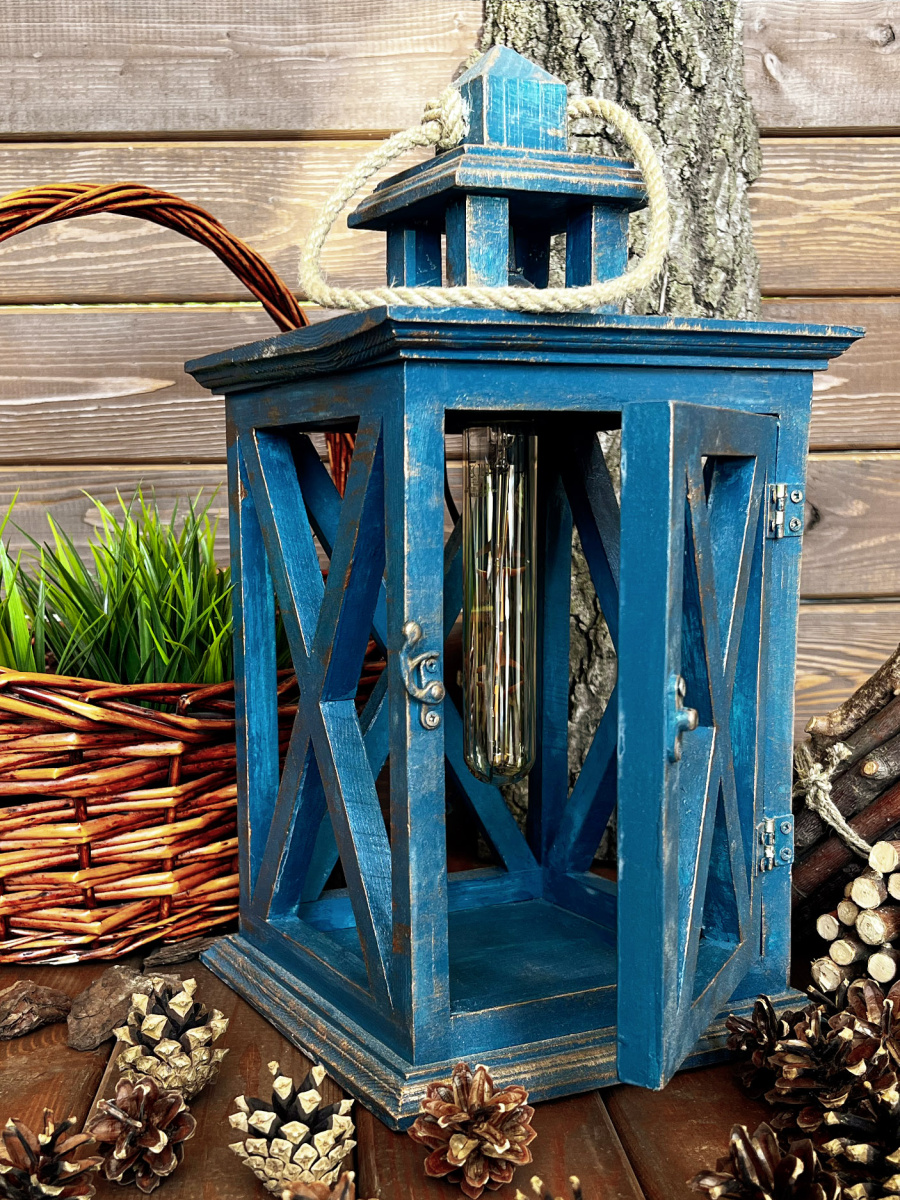 Фонарь декоративный деревянный лазурный V-13Глубокие чувства - большой фото 6 Фонарь декоративный деревянный лазурный V-13Глубокие чувства - большой фото 6