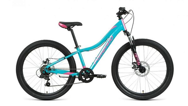 Велосипед горный FORWARD JADE 24 2.0 disc 24" 12" бирюзовый/розовый RBKW1J347006 2021