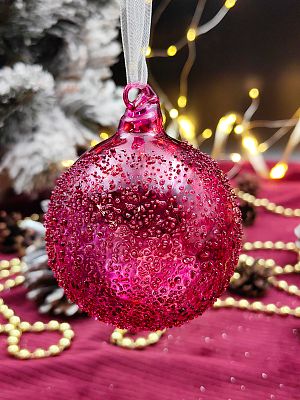 Шар прозрачный фуксия 8 см, стекло Merry Green MG24040