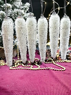 Елочная игрушка Сосульки  белый 12 см Р-7559