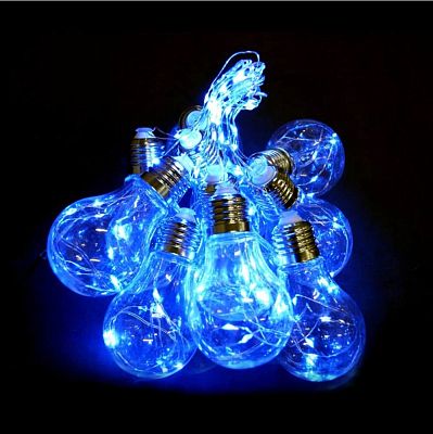 Уценка Светодиодная нить Роса 2,5 м 10 ламп под цоколь 27Е (90 LED) синий  K130-437 Уценка Светодиодная нить Роса 2,5 м 10 ламп под цоколь 27Е (90 LED) синий  K130-437