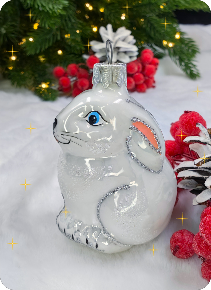 Елочная игрушка Зайчик белый 8 см, стекло // зайчик белый фото 5 Елочная игрушка Зайчик белый 8 см, стекло // зайчик белый фото 5