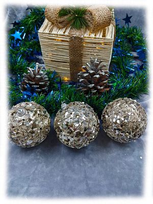 Набор шаров 8 см 3 шт шампань 803-45