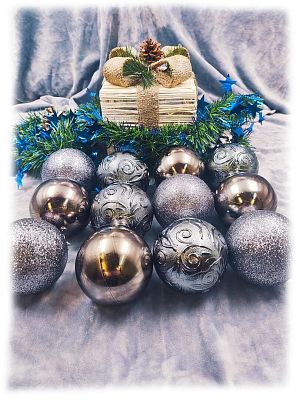 Набор шаров 8 см 12 шт серый Р-5111Gray