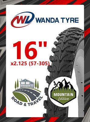 Велопокрышка Wanda 16"x2.125 (57-305) P182  черный 16WD182-2