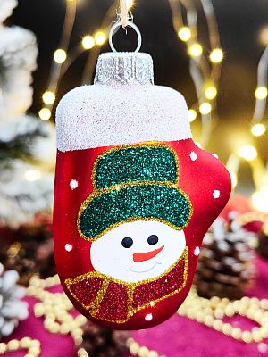 Елочная игрушка Варежка красный  см, стекло  // варежка RED