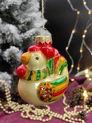 Елочная игрушка Курочка золото 8 см, стекло  // курочка GOLD