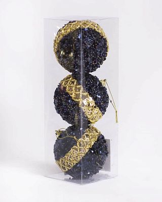 Набор шаров 8 см 3 шт темно-синий с золотом 9920405