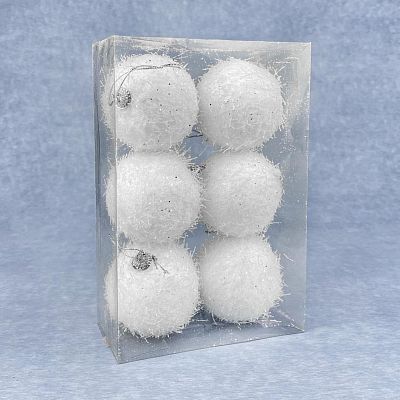 Набор шаров 7 см 6 шт белый пушистый TT-003