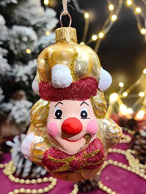 Елочная игрушка Клоун шампань глянцевый 9 см, стекло  // клоун CHAM G