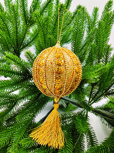 Шар с кистью 10 см 1 шт золотой 9920313 Шар с кистью 10 см 1 шт золотой 9920313