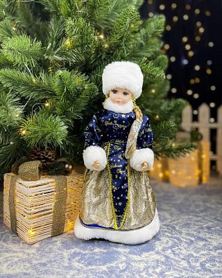 Снегурочка музыкальная, танцующая 40 см синий, золотой CB2005-16