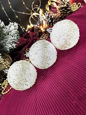 Набор шаров 8 см 3 шт белый, шампань 22-16