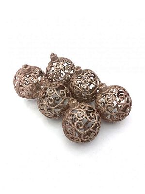 Набор шаров 8 см 6 шт ажурный шампанское SY19G-8006/CG