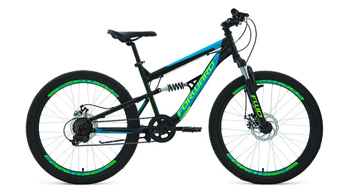 													Велосипед горный двухподвес FORWARD RAPTOR 2.0 disc 24" 15" черный/бирюзовый  2020