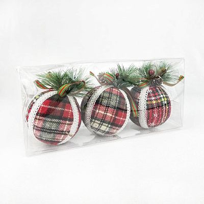 Набор шаров 8 см 3 шт красный в клетку TT-050-1