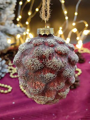 Елочная игрушка Шишка бордово-розовый 7x10 см, стекло Merry Green MG24059