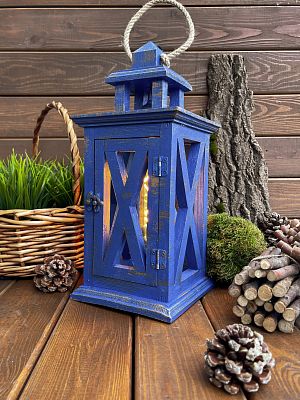 Фонарь декоративный деревянный  индиго V-18Индиго Фонарь декоративный деревянный  индиго V-18Индиго