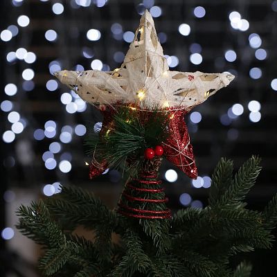 Макушка на елку 20х25 см красно-белая с гирляндой роса DX227-WH/RE-02 Макушка на елку 20х25 см красно-белая с гирляндой роса DX227-WH/RE-02