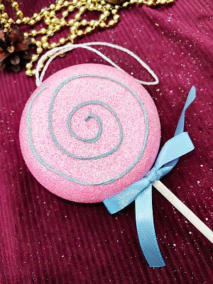 Елочная игрушка Леденец  розовый 20 см 32-32