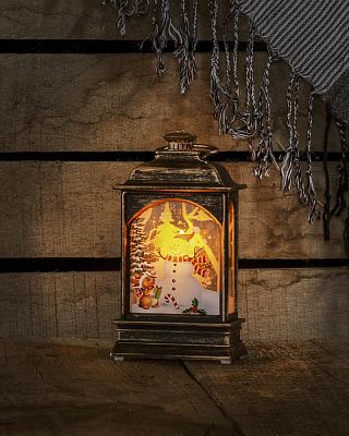 Новогодний фонарик Снеговичок со свечой 13 см 2013SN