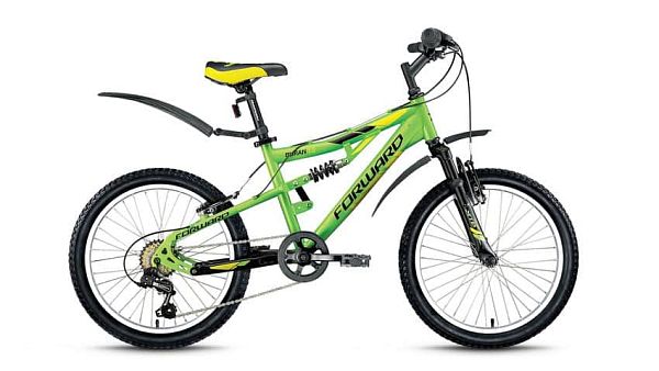 Велосипед горный двухподвес FORWARD Buran 1.0 20" 13,5" 6 ск. зеленый глянцевый FORWARD Buran 1.0 13