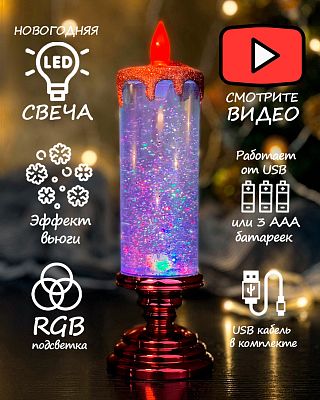 Новогодний фонарик Свеча красная 25 см Р-2106Red