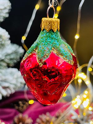 Елочная игрушка Клубника красный 6 см, стекло  // Клубника