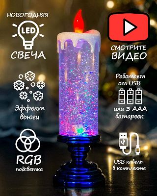 Новогодний фонарик Свеча синяя 25 см Р-2106Blue